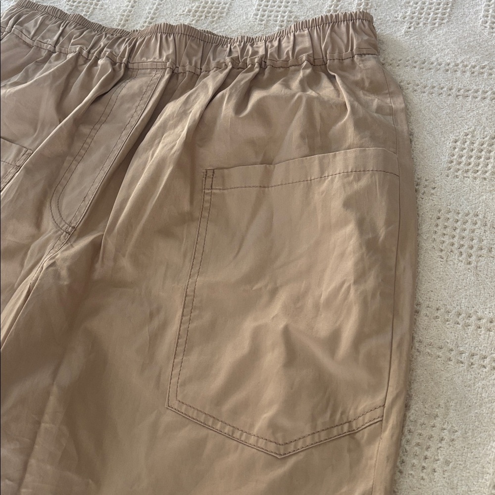 Zara Elastic‎ Waist Cargo Pants Small Wide Leg Pull On Womens Beige Tan Sz L NWT - Picture 7 of 14